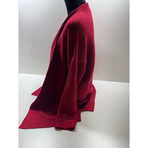 J Jill Women’s Cardigan Sz M Petite Open Front Red Pockets Knit Holiday Flaws - Picture 2 of 11